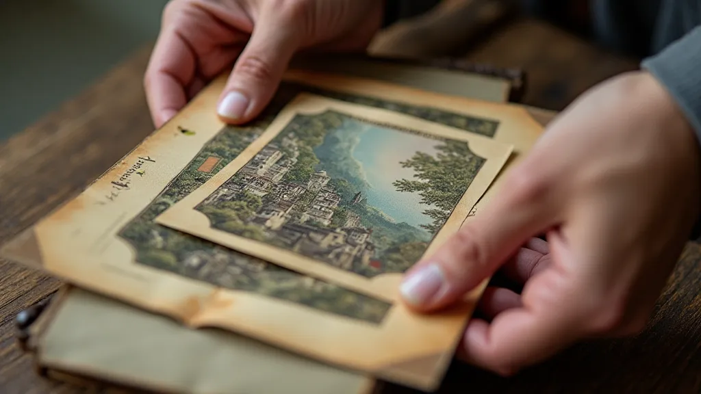 Collector handling a vintage postcard