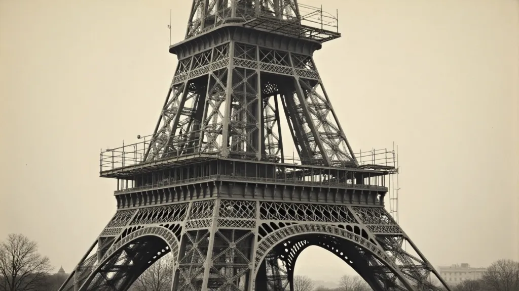 Vintage postcard of Eiffel Tower under construction