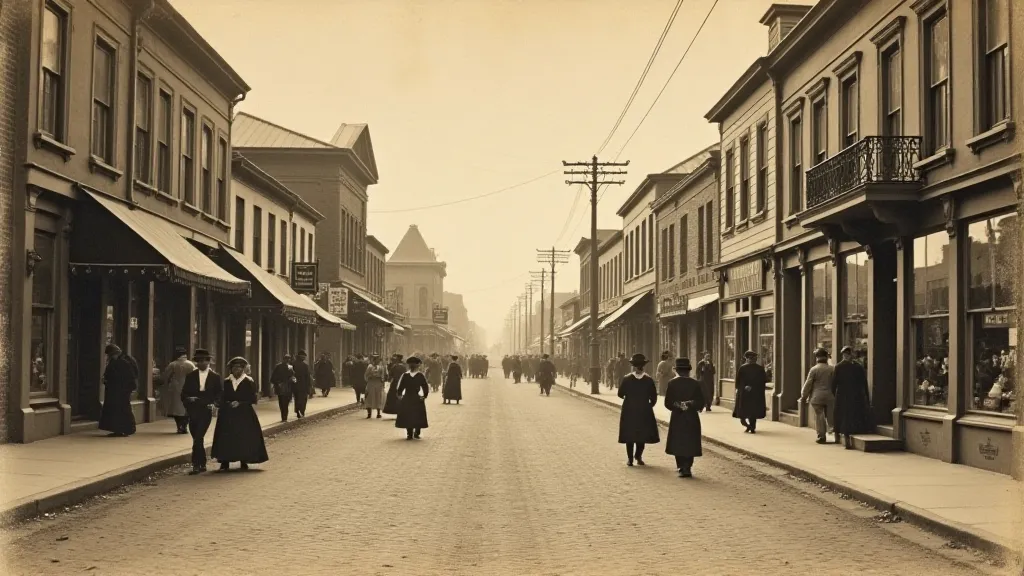 Vintage postcard of Oak Haven's main street.