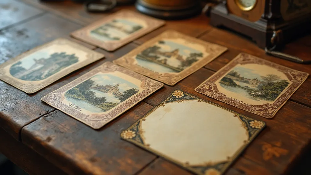 Collection of vintage postcards with various border designs