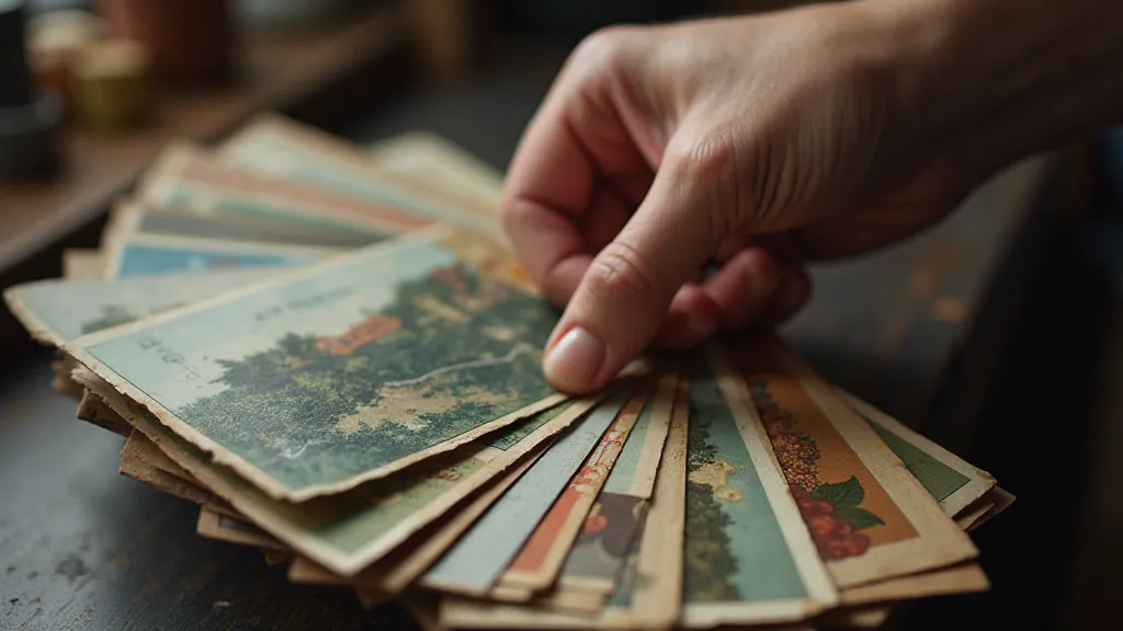 Collector holding vintage postcards
