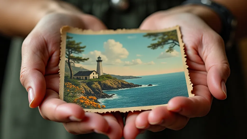 Vintage postcard being held in hands