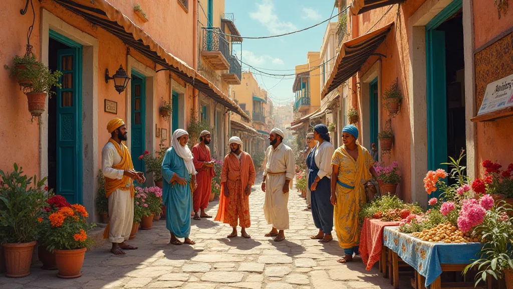 Vintage postcard depicting a Moroccan market