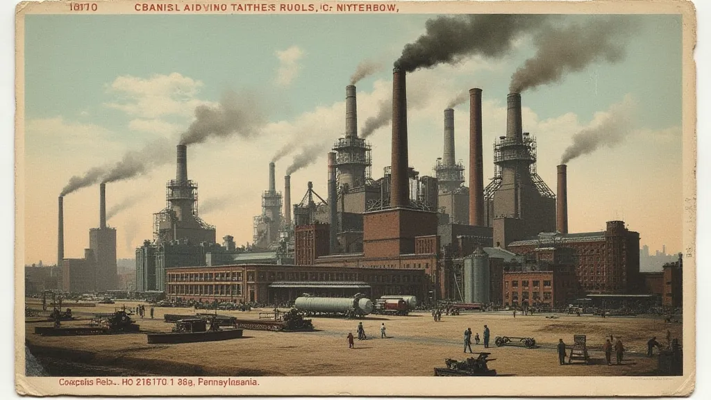 Vintage postcard of a steel mill