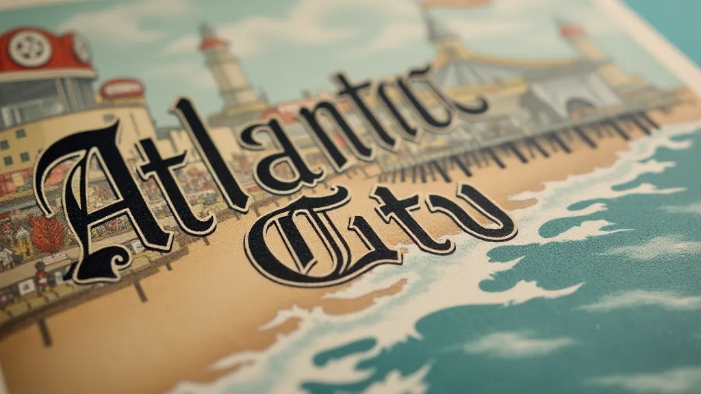 Vintage postcard showing Atlantic City with ornate lettering