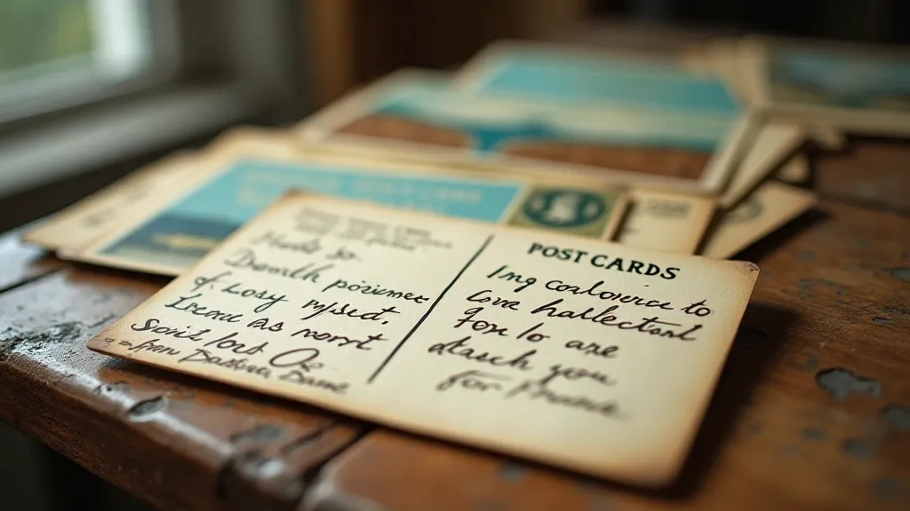 Pile of vintage postcards with handwritten messages.